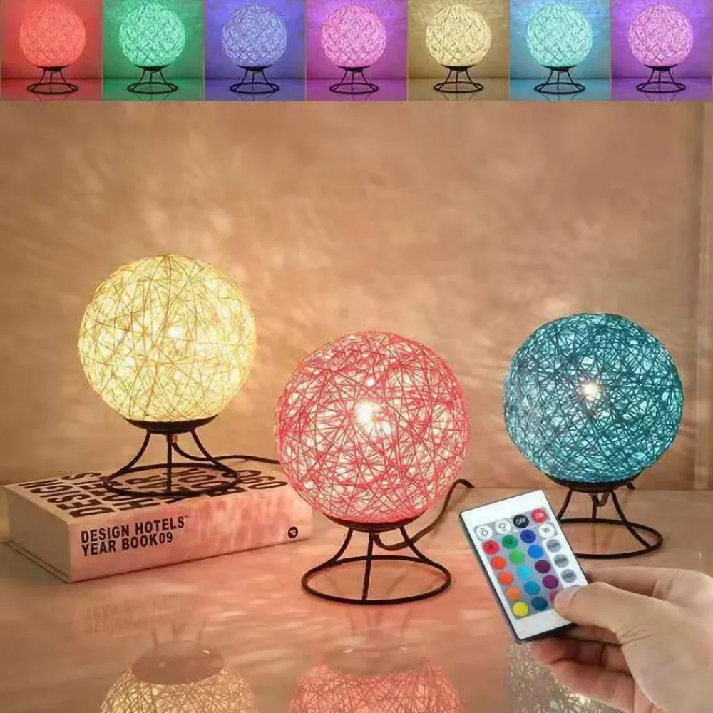 

Water Ripple Atmosphere Lamp Net Warehouse Rattan Ball Night Table Lamp Dormitory Bedroom Desktop Decoration Night Light D lamp