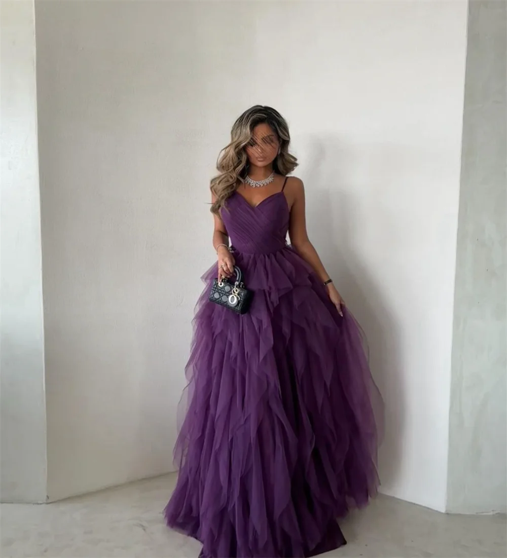 Jessica Purple Elegant Wedding Dress Spaghetti Strap Tulle Arabian Lady Prom Dresses  Formal Occasions Bespoke Occasion Dresses