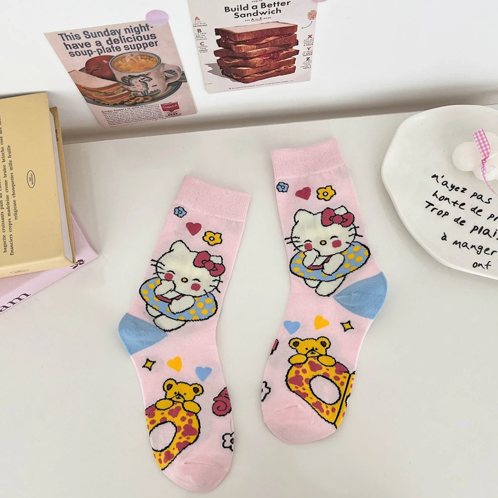 

Носки Hello Kitty Sanrio Kawaii до середины икры 15 см, милая кукла Cinnamoroll в стиле аниме, милый рождественский подарок для девочек и детей