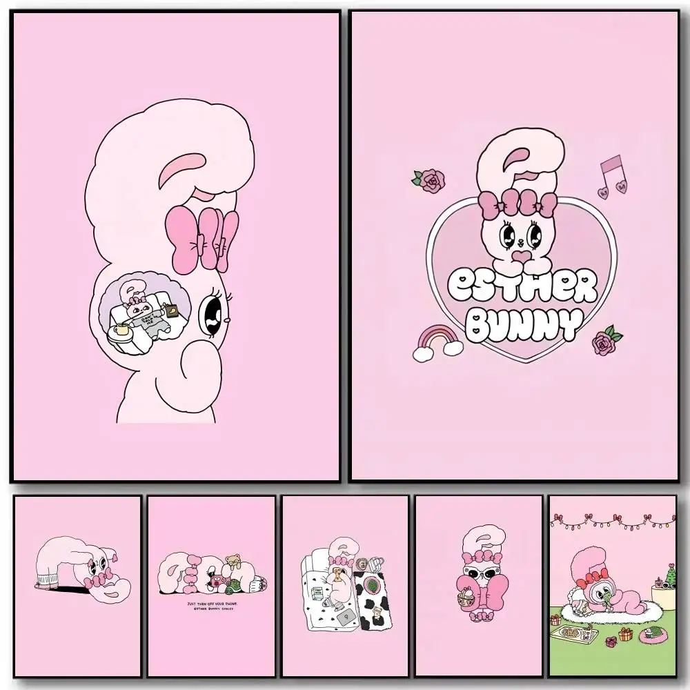 Cute E-Esther Bunny Rabbit Poster And Prints Wall Art Pictures For Modern Bedroom Game Room Home Decor