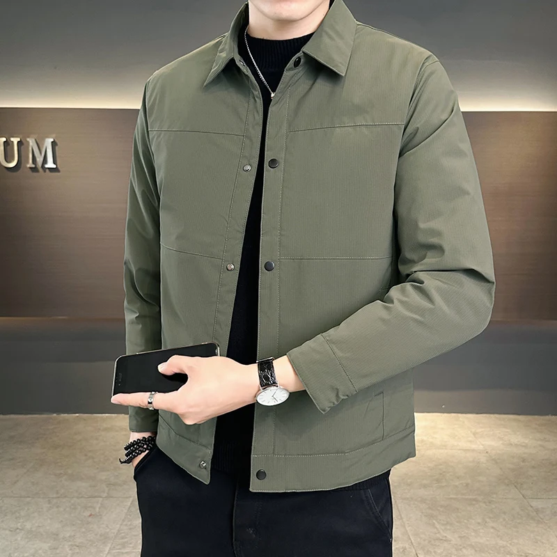 Winter Men's Fashion Trend Hong Kong Style Casual Solid Color Collar Down Jacket Comfortable and Versatile 90 Duck Down Jacket