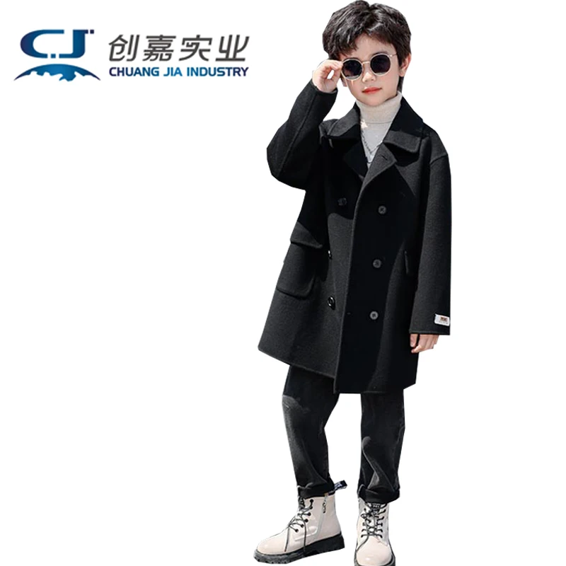 

Children's Double-faced Cashmere Coat Autumn Winter Black English Style Wool Elegant Coat for Boys Comfortable Warm Breathable