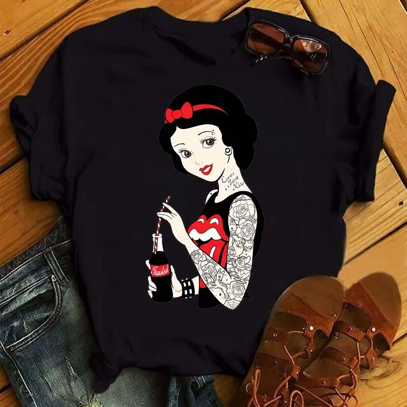 New T-shirts Women Fashion Punk Princess Print T Shirt Short Sleeves Clothes Kawaii Disney T Shirt Female Tops Streetwear