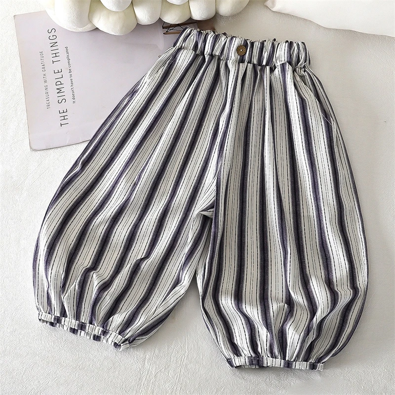 Summer Kids Anti-Mosquito Pants Striped Bear Print Lantern Ankle Length Trousers Toddler Boys Girls Breathable Loose Bloomers - view 2