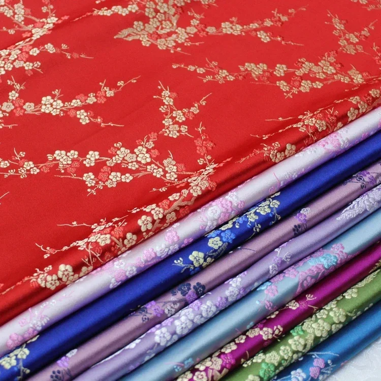 Jacquard Brocade Fabric By The Meter for Clothing Cheongsam Diy Sewing Plum Blossom Decorative Rayon Silky Drape Soft Thin Cloth