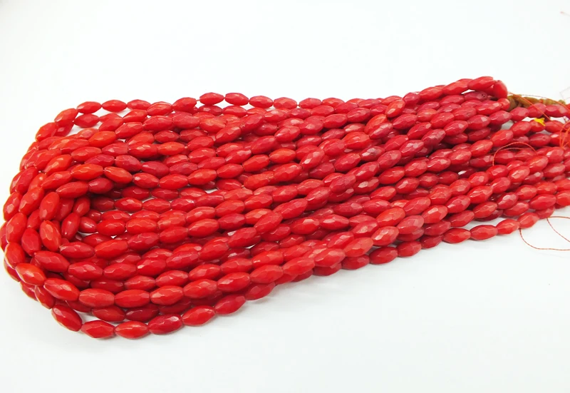 3PCS 5X9MM AAA high quality red facet Ovai shape Coral Loose Beads 15 inch