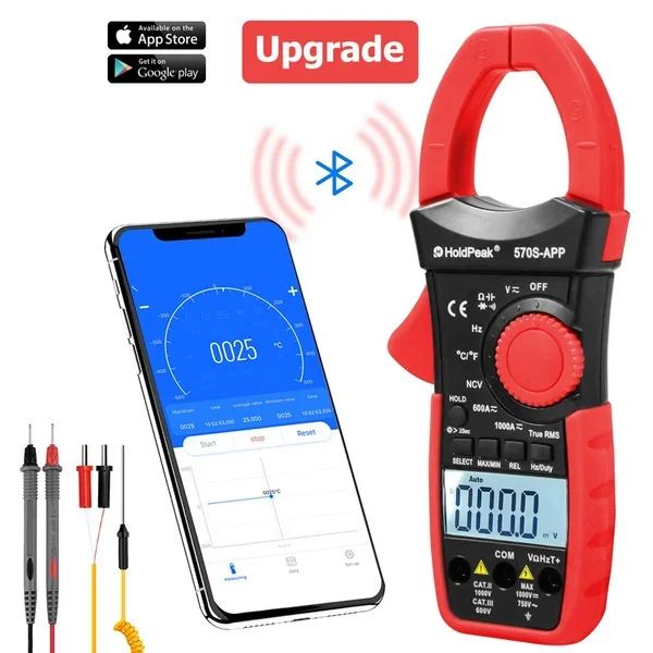 

HoldPeak 6000 Counts Clamp Multimeter, Bluetooth Clamp Meter, Auto-Ranging with ℉ Test and True RMS, NCV, Backlight Function