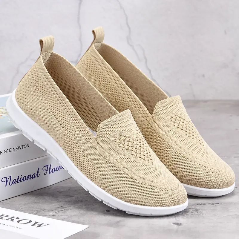 Zapatillas femeninas de malla transpirable de estilo informal para verano, calzado de estilo casual para mujer, zapatillas ligeras vulcanizadas para verano, tenis sin cordones, con calcetín tobillero