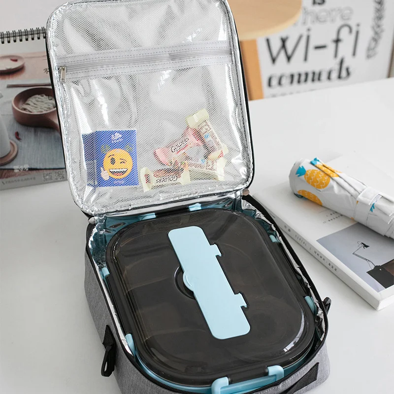 Square Thermal Lunch Bags Insulated Food Meal Container Office Cooler Lunchbox With Shoulder Strap Portable Travel Picnic Bag