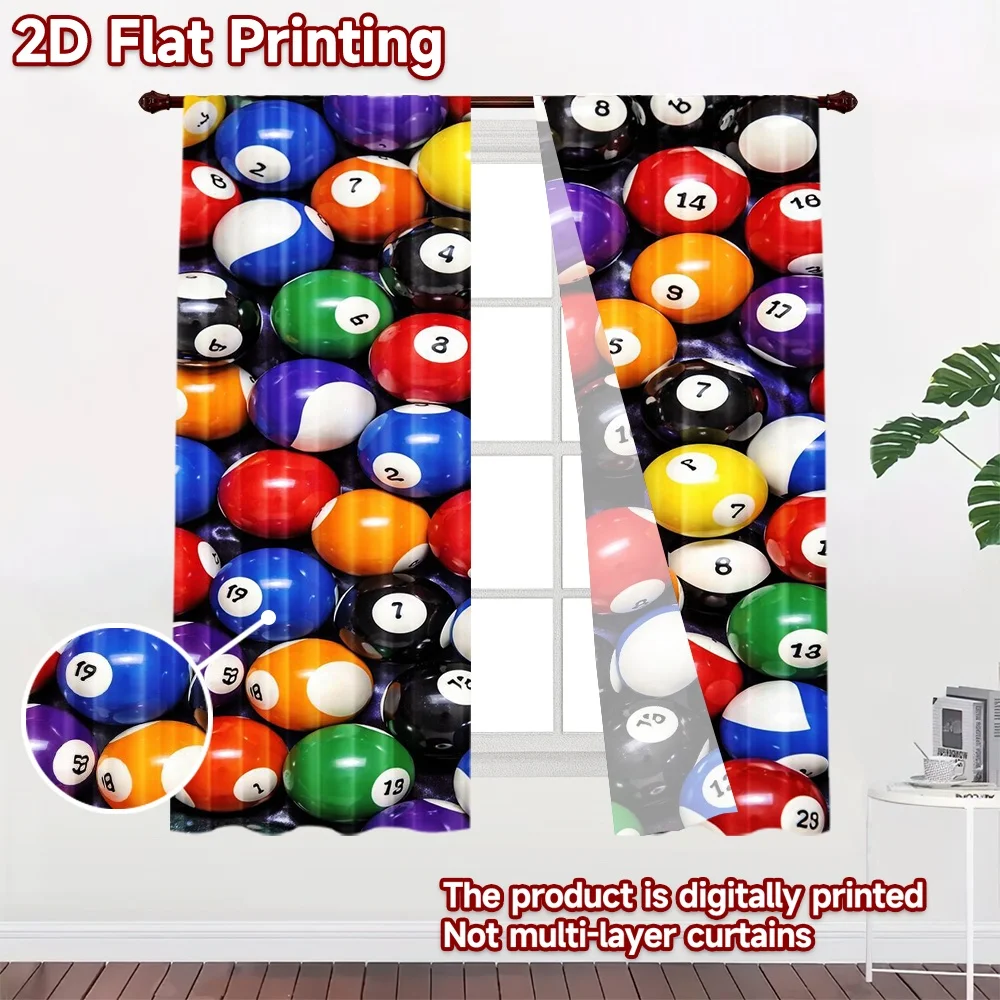 2D flat printing 2pcs Curtain Drapes Colorful Billiard Balls Digital Printed Polyester Drapes Birthday Party for Photo Booths &