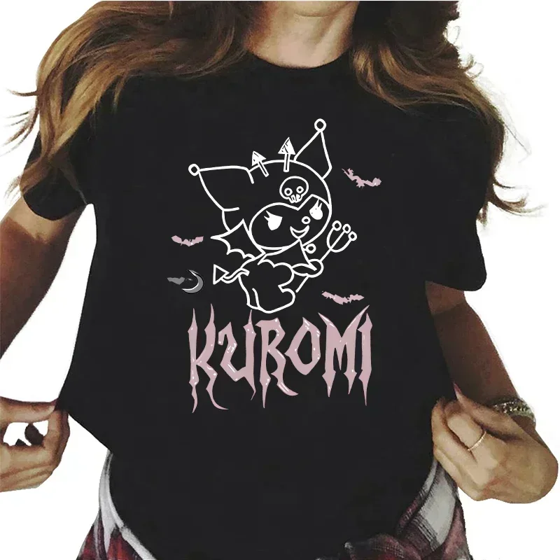 2024 Top Tee Funny Cartoon T Shirt Kuromi Women Manga Sanrio T-shirt Y2k Graphic Tshirt Streetwear Top Tees Female Grunge