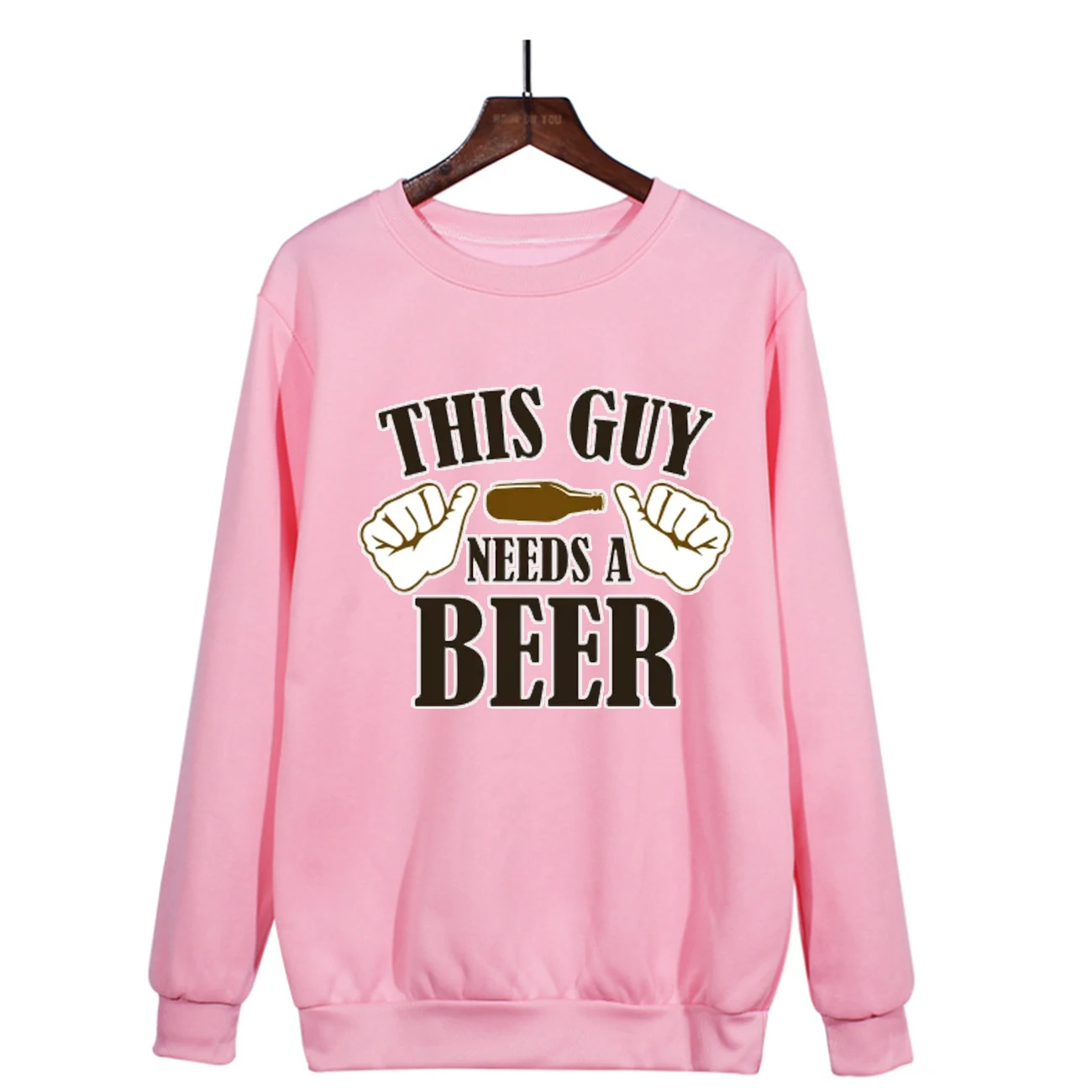 This guy needs a beer thumb graphic print crew-neck hoodie Funny tagline fisherman gift Hipster street wear uniseable pullover