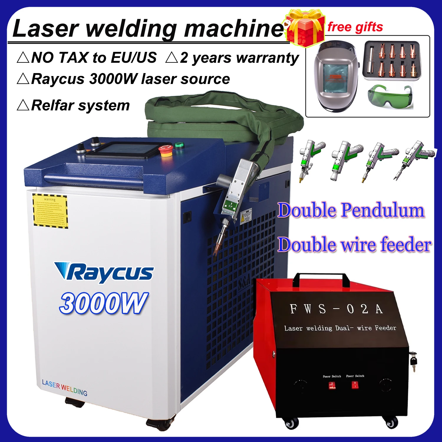 Raycus 3000W 4 IN 1 Laser welding Cleaning Cutting Machine 380V 3 phase Industrial electricity Relfar Double pendulum system