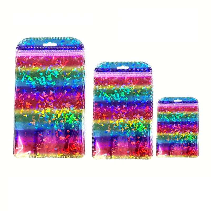 

2000Pcs Rainbow Flash Plastic Bags Holographic Laser Ziplock Bag with Hanging Hole for DIY Jewelry Display Packaging Gifts Bags