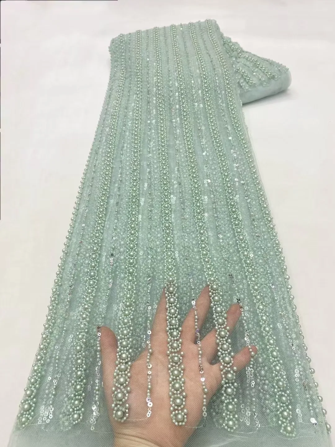 

Latest African Sequins Beads Lace Fabric 2025 High Quality Lace Material French Nigerian Lace Fabrics For Women Party