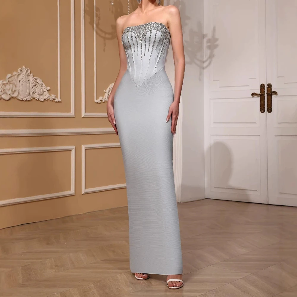 

Bandage dress with crystal and diamonds, bandage-style slim-fitting evening gown for nightclubs-GZXX750