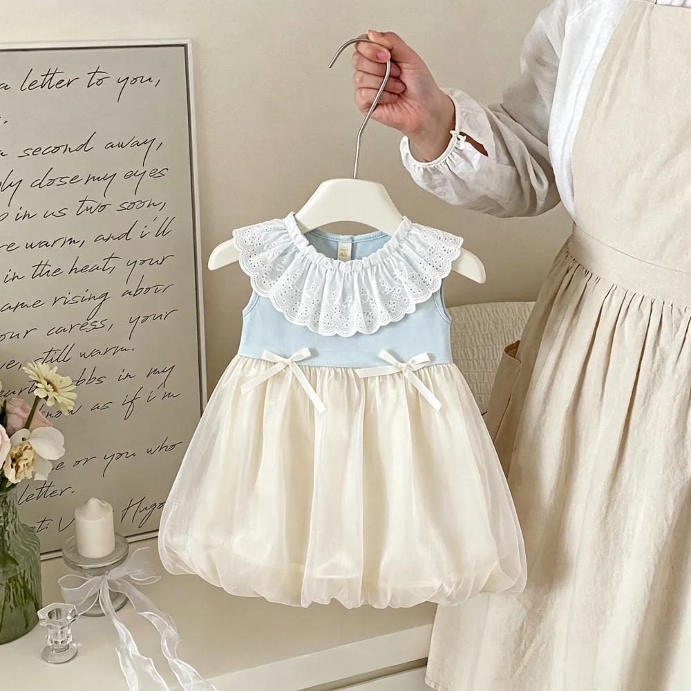 

Baby Girl Dress Summer Bow Mesh Sleeveless Girl Dress Cute Beach Princess Children's Dress Baby Girl Clothing