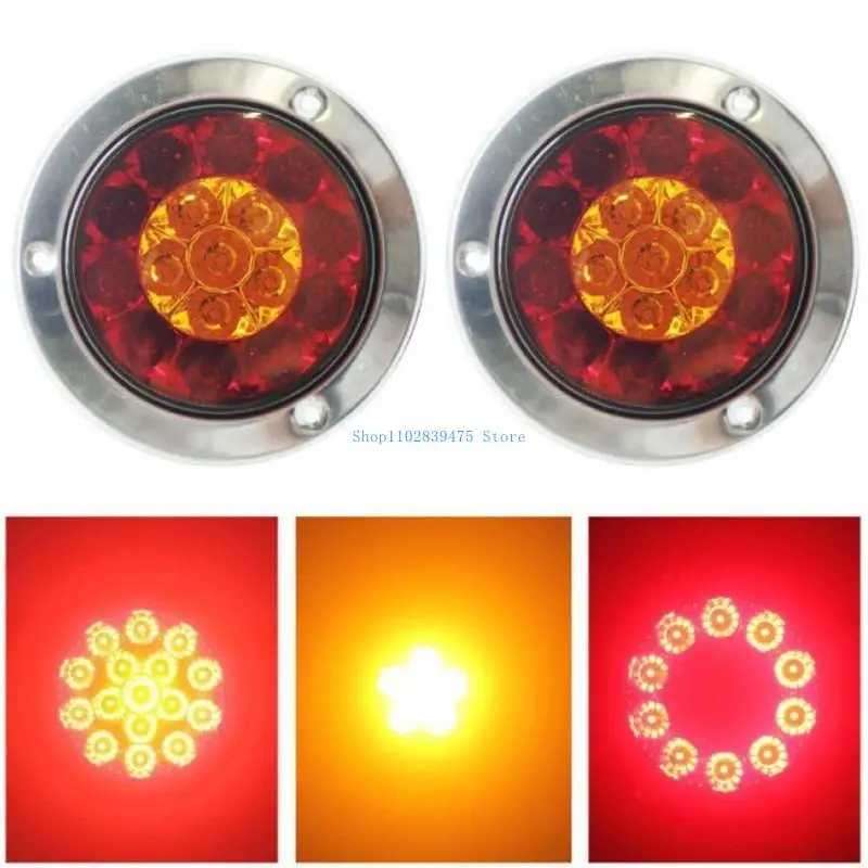 

33WB MK-127 Round 16LED Truck Trailer Cargo Tail Stop Brake Taillights Running Turn Lights Waterproof 12-24V 2 Pieces