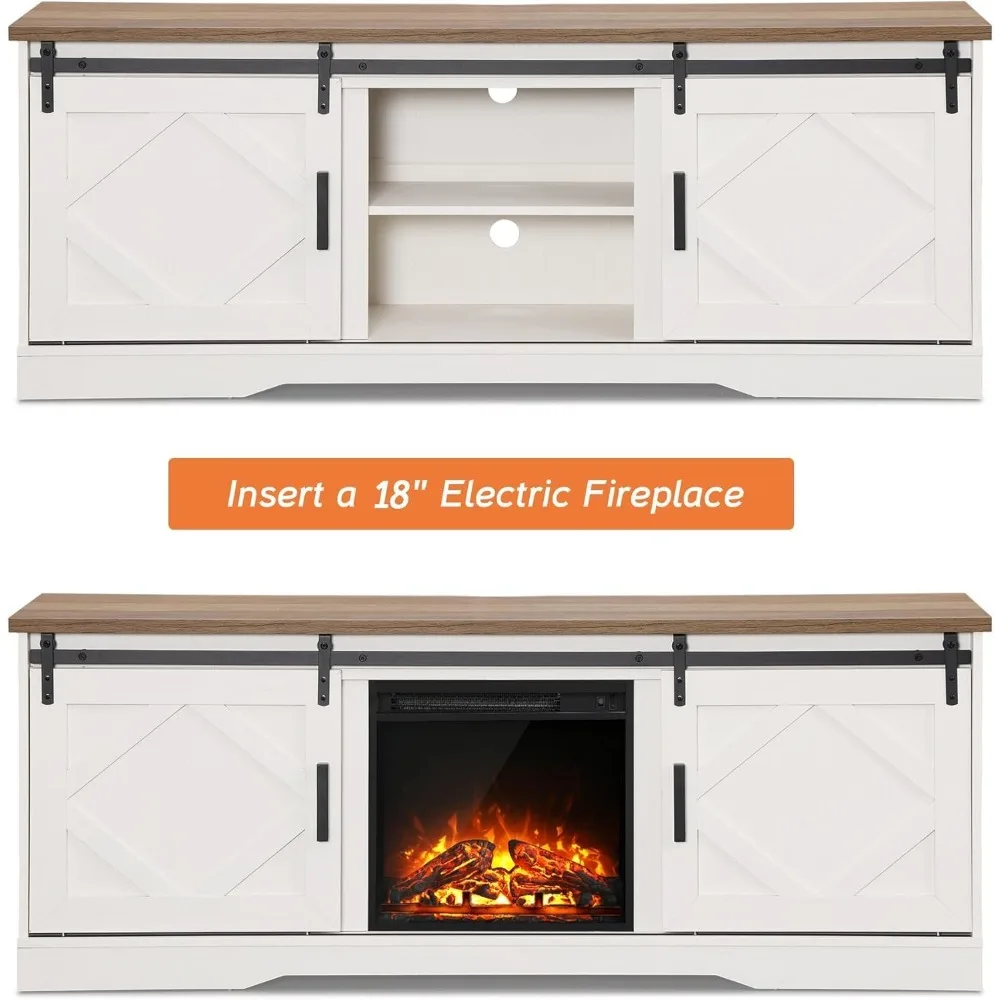 Centro de entretenimento de TV de 75 polegadas com armários de porta de celeiro deslizante e armazenamento