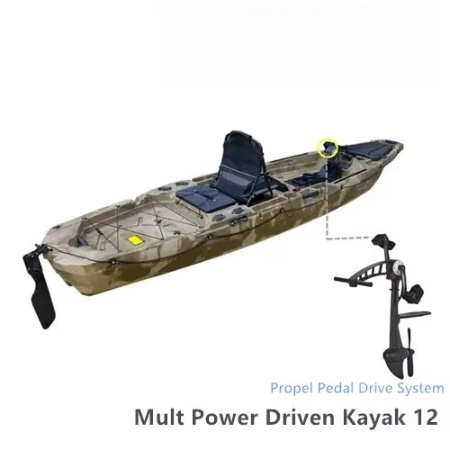 12FT Multifunctional Fishing Kayak Professional Canoe with Electric Motorized or Propel Pedal Drive or Fin Pedal for Fishing