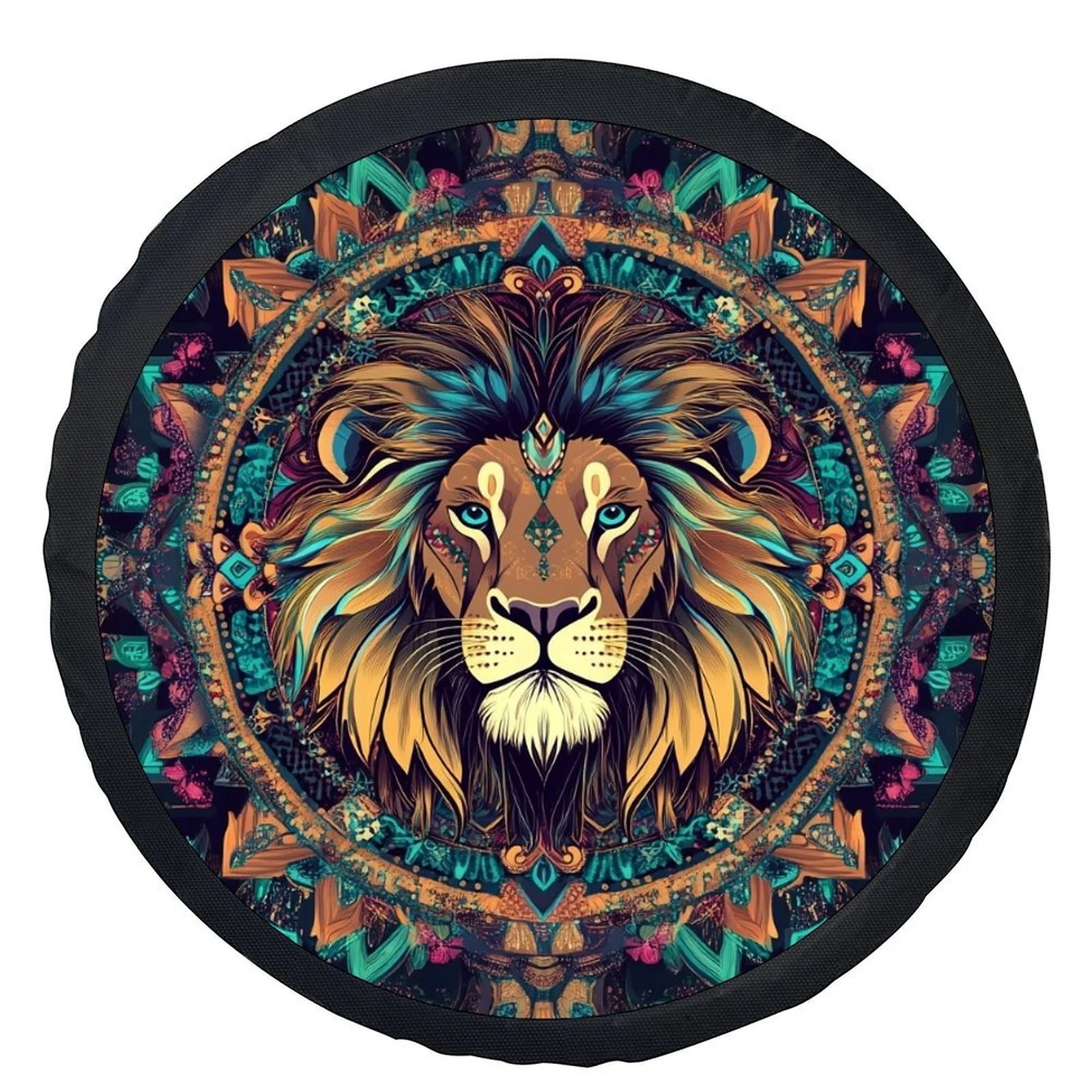 1pc Mandala Lion Themed Tire Cover Wheel Cover - Vibrant Lion & Geometric Design, Durable Polyester, Fit For Most Cars, Stylish