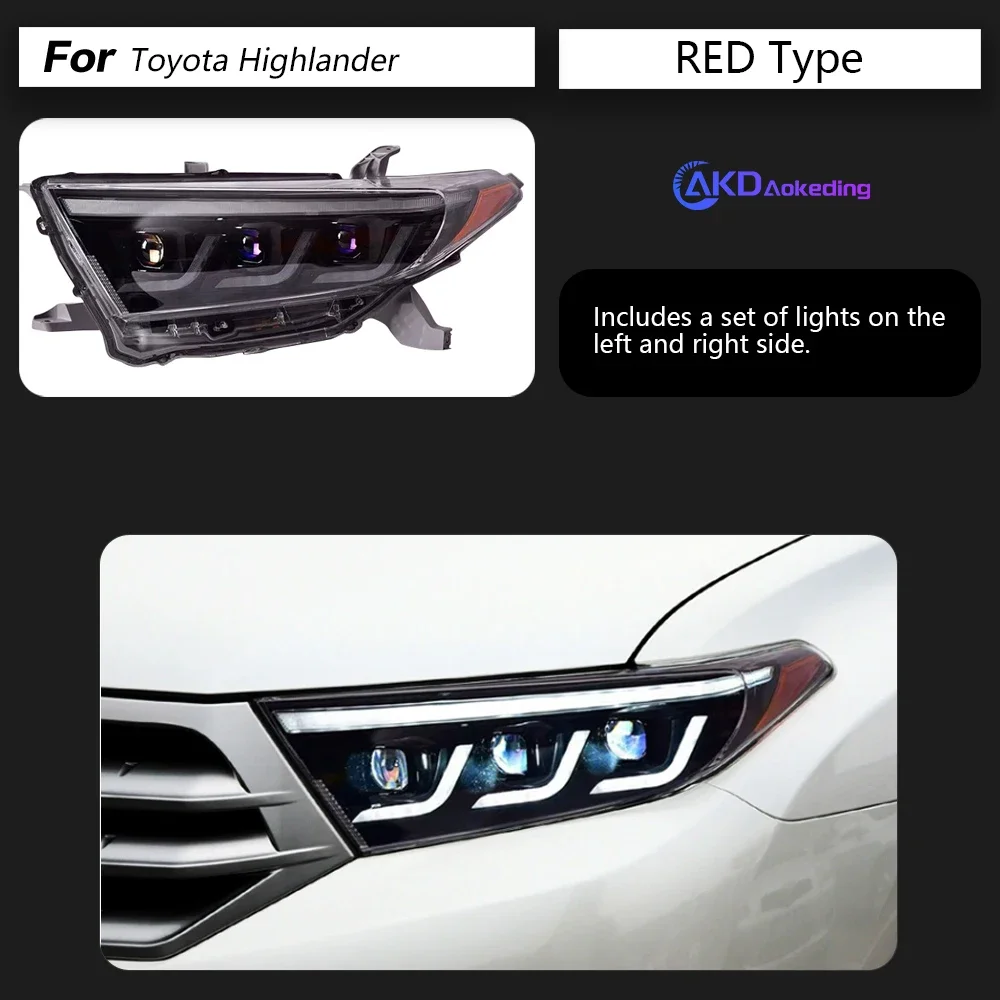 Car Lights For Highlander Headlights 2012-2014 Highlander LED Headlight Kluger LED DRL High Low Beam LED Head Lamp Accessories