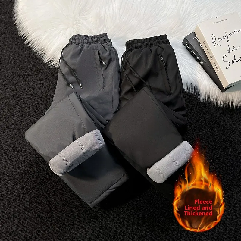 

Мужские зимние повседневные хлопковые брюки Thiened, ветрозащитные наколенники, теплые спортивные длинные брюки большого размера, прямые джинсы