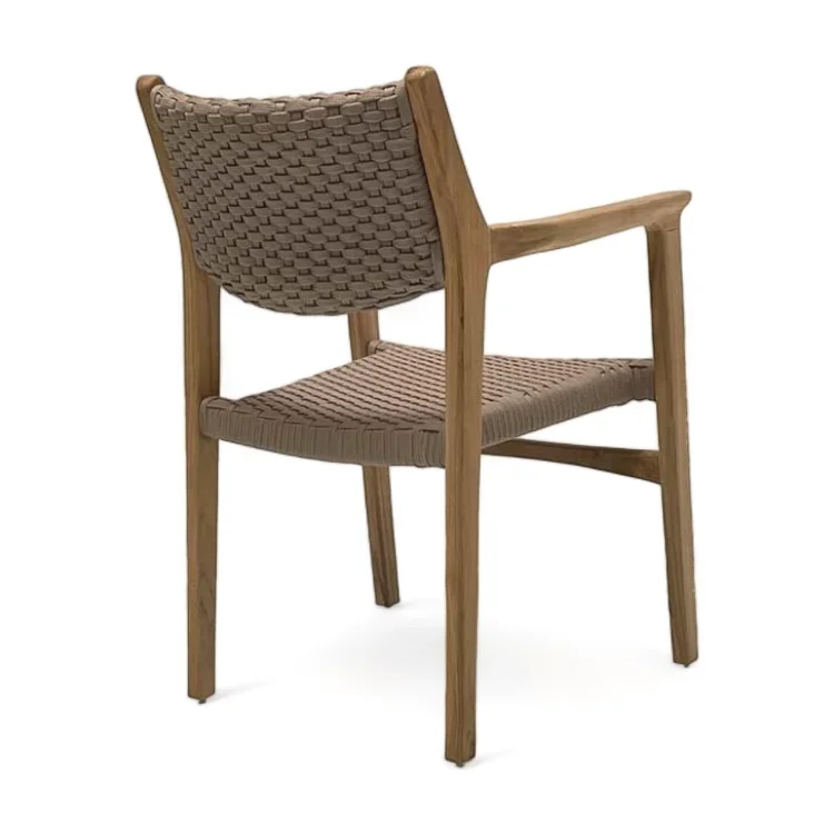 

For Teak Rope Stacking Wood Arm Chair Mid Century Modern Teak Wood Dining Chair Patio Furniture Stackable Outdoor Chairs