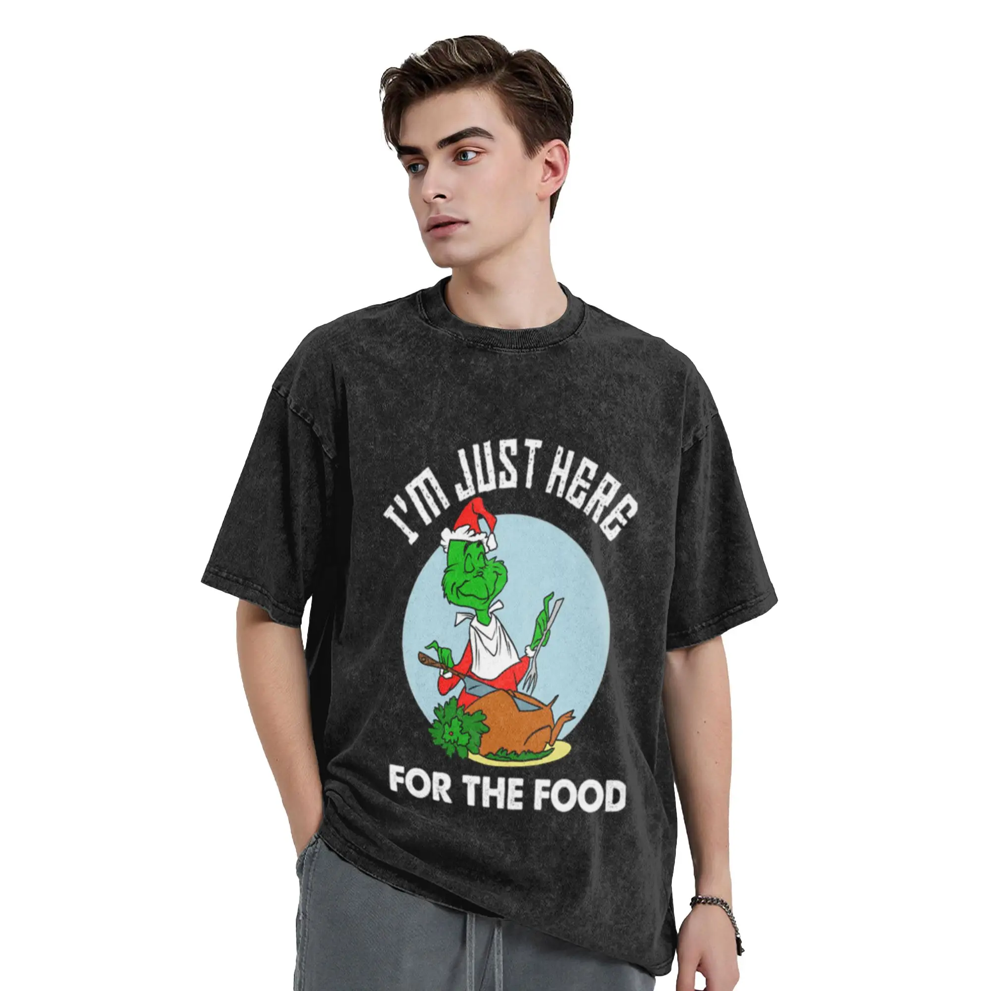 I m just here for the food Gift For Men and Women  Gift For Fans  Gift Day  Stylish A Washed T Shirt Oversized Cotton Tees Tops