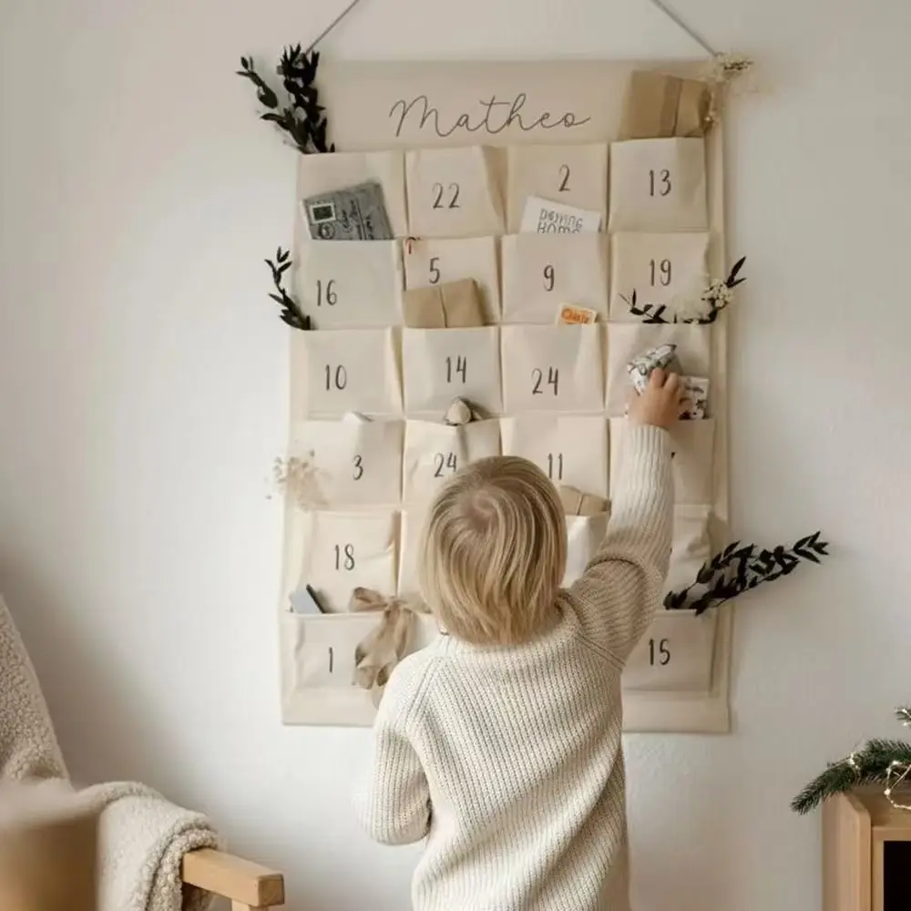 Personalisierter Stoff-Adventskalender mit 24 Taschen zum Selbstbefüllen, Weihnachts-Countdown-Geschenke, Heimdekoration, Weihnachtsgeschenk für Kinder