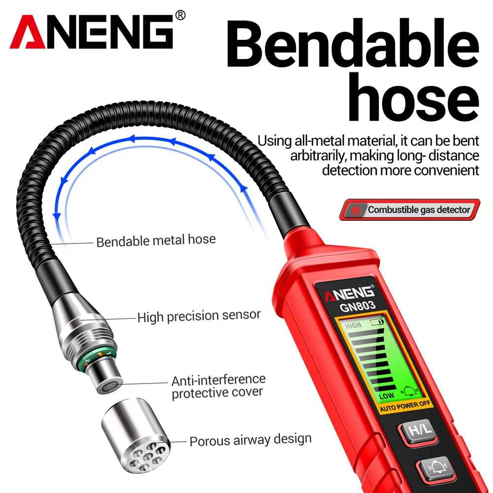 ANENG GN803 Combustible Gas Detector Gas Tank Leak Tester -10~60℃/20~80%RH LCD Display Gas Sensor Meter with Sound Light Alarm