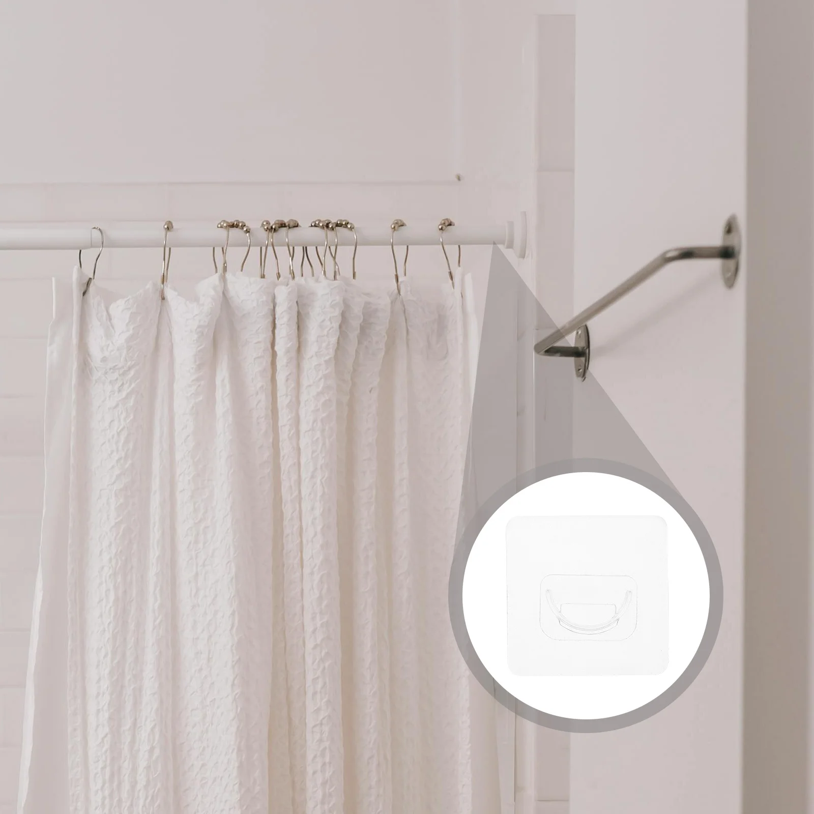 

8pcs No Drilling Adhesive Curtain Rod Hooks Shower Curtain Rod Holder Tension Bracket For Bathroom Wall Mount Self Adhesive