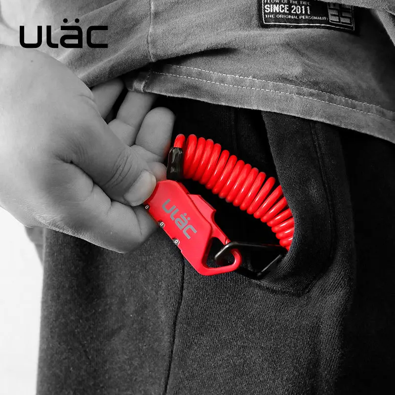 ULAC Bicycle Helmet Lock 1.2m Extended Spiral Cable 3 Digits Combination Resettable Lightweight Size Portable Bike Combo Lock