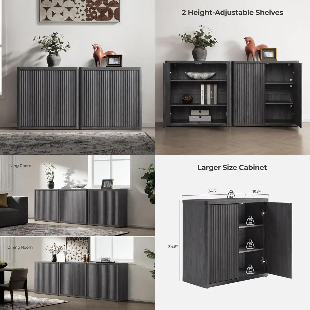 

69.2 Modern Sideboard Accent Cabinet with Storage, Shelves, and Doors for Living Room, Dining Room, Kitchen, and Hallway