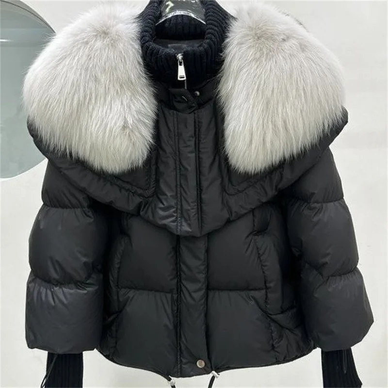 Korean Coat With Large Fur Collar Puffer Women Coat Parka 2024 New Winter Loose Jacket Short Down Jacket Snow Wear Outwear