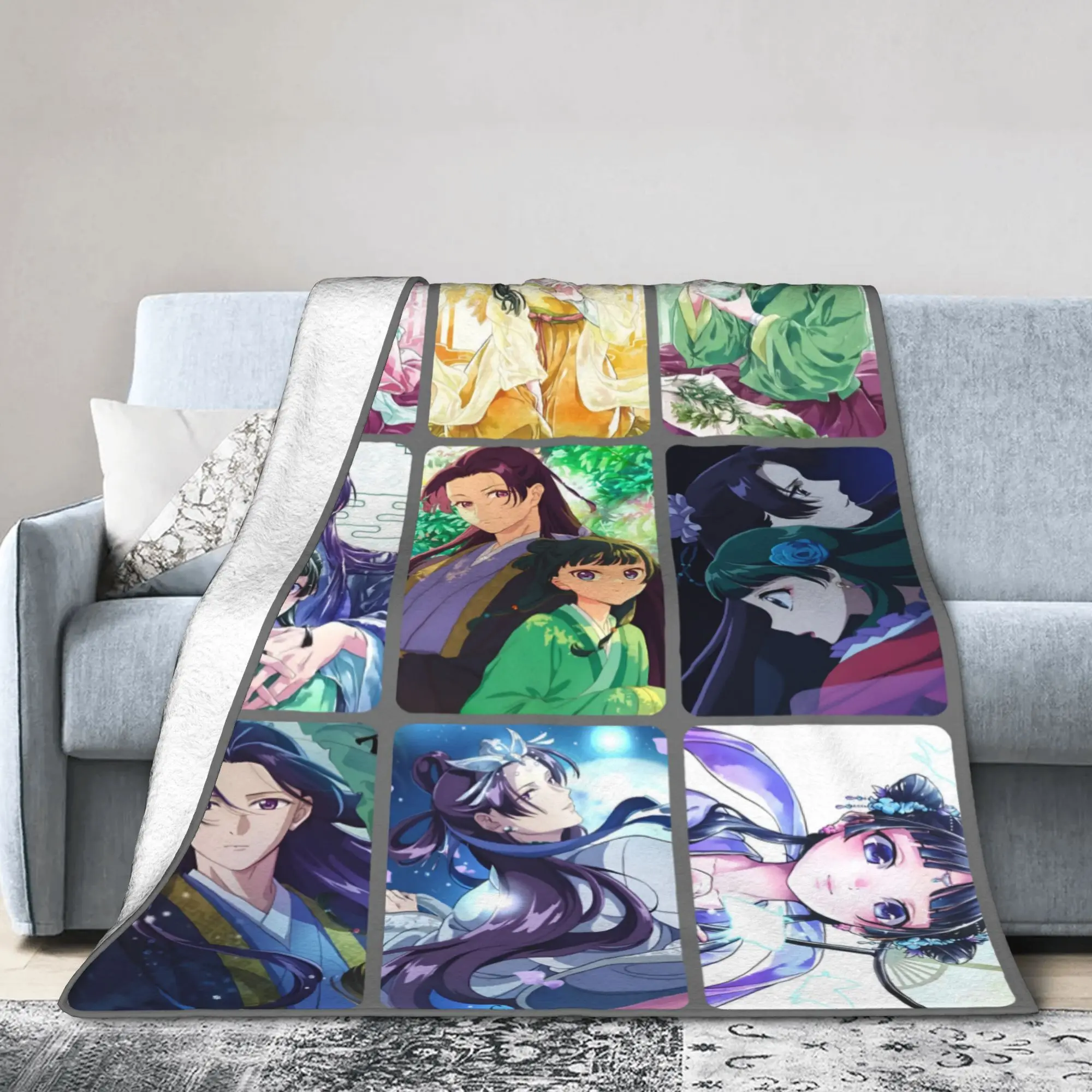 The Apothecary Diaries Anime Flannel Throw Blankets Maomao Jinshi Blankets for Bed Office Super Warm Bedding Throws