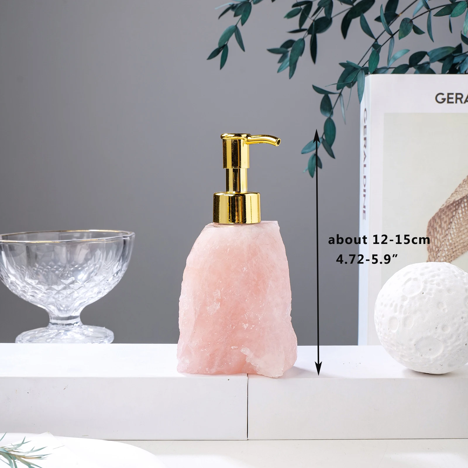 1PC Natural Crystal Raw Stone Rose Quartz Manual Soap Dispenser Healing Crystal Rough Gemstone Lotion Split Pressed Bottle