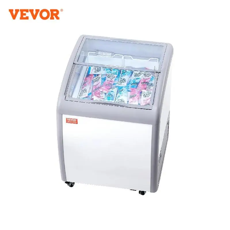 

VEVOR Commercial Ice Cream Display Case Chest Freezer Mobile Glass Top Deep Freezer Restaurant Gelato Dipping Cabinet