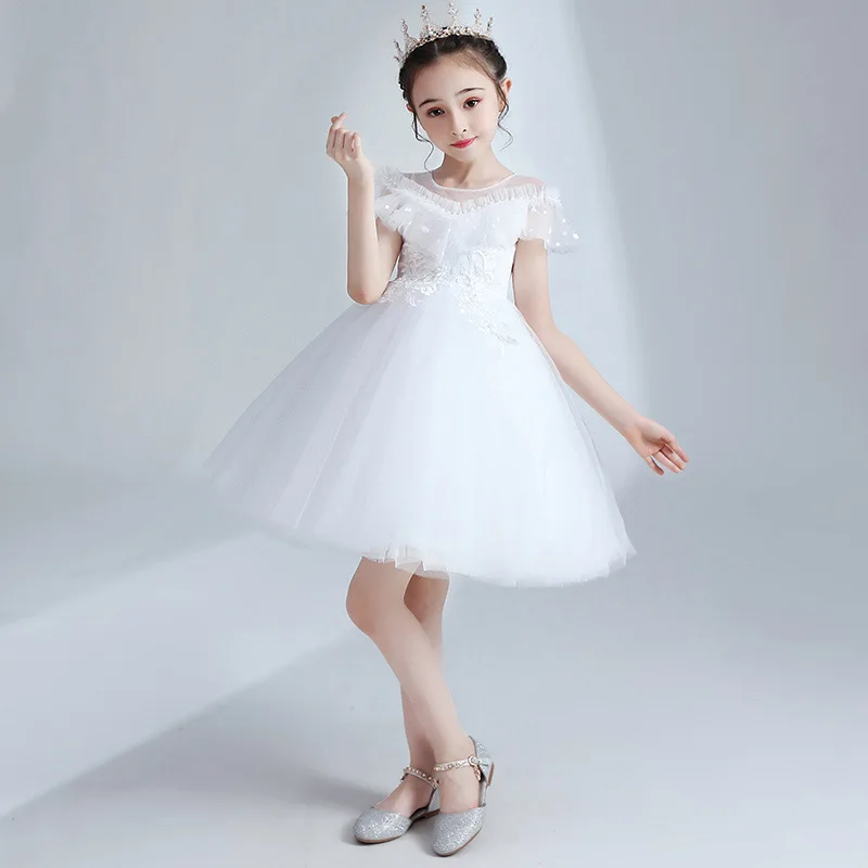 Fashion Girls Princess Dress For Birthday Party Piano Performance Elegant Costumes Wedding Banquet Flower Kids Tulle Dresses