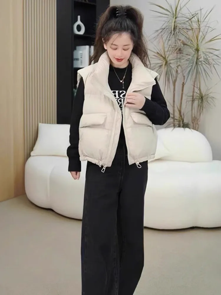 Colete Feminino Solto Estilo Coreano Jaet, Colete de Algodão com Zíper, Novo Lançamento Outono Inverno, Comprimento Regular