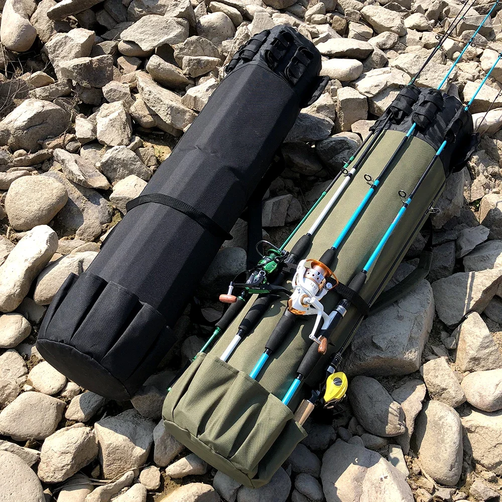 Portable Multifunction Nylon Fishing Rod Bag, Cylinder Fishing Reel Carrier, Tackle Storage Bag, Carry Cases