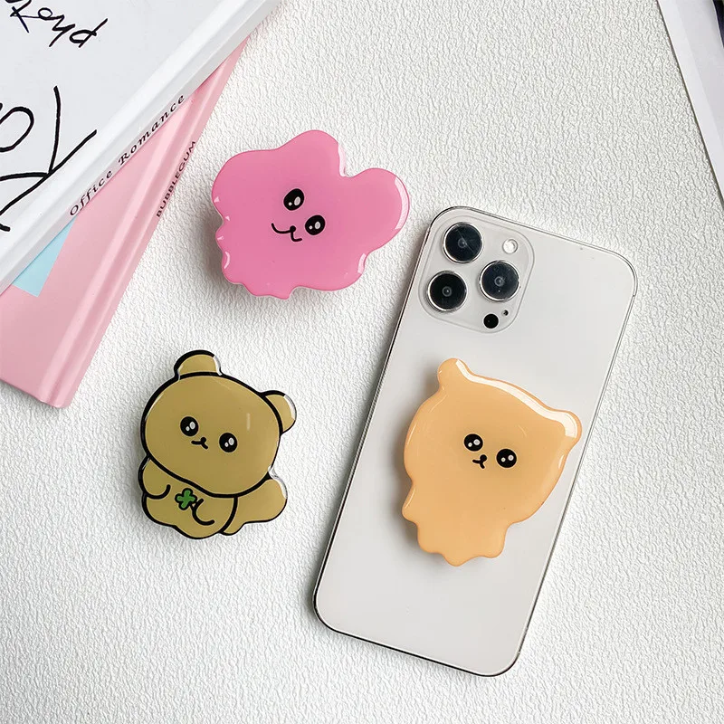 

Cute Cartoon Bear Korean Fold Finger Grip Ring Mobile Phone Stand Holder For Iphone 14 15 Samsung Xiaomi Holder Stand Bracket