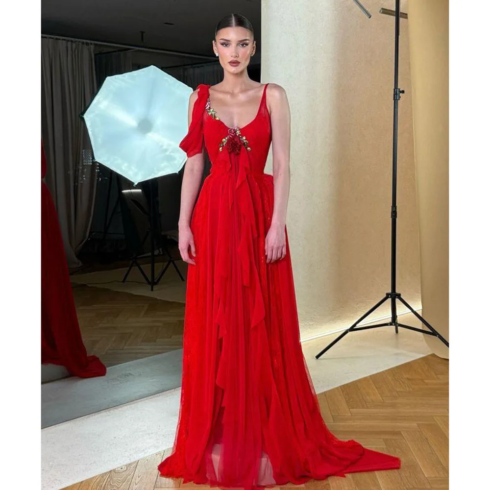 

Red Classic Evening Dresses Women V Neck Sleeveless High Quality Floor Length Sweep Train Banquet Celebrity Female Gowns Simple