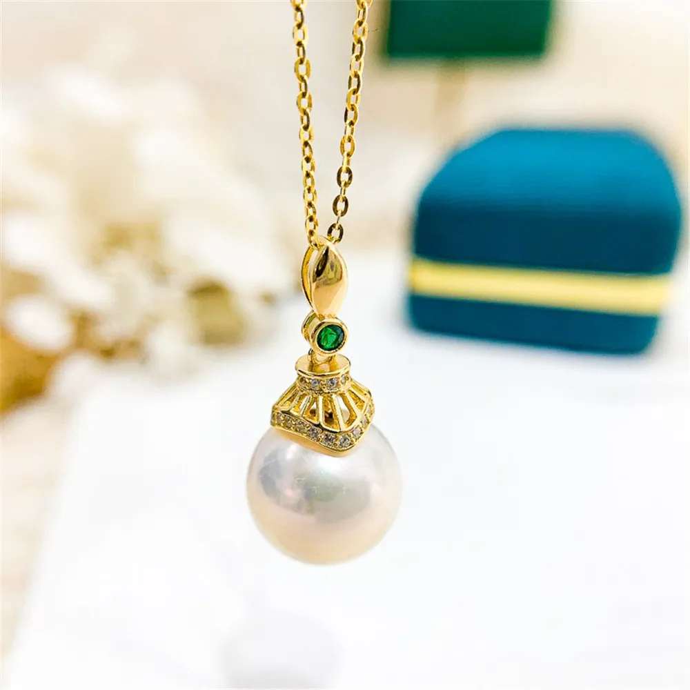 

DIY Pearl Accessories S925 Sterling Silver Pendant with Empty Support Gold Silver Necklace Pendant Fit 11-15mm Round Beads D386