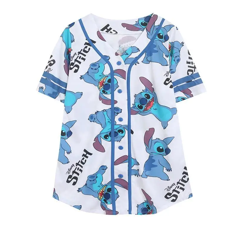 

Disney Stitch Short-sleeved Shirt Cartoon Character Accessories Baseball Uniform Kawaii Sweat-absorbent and Breathable Shirt