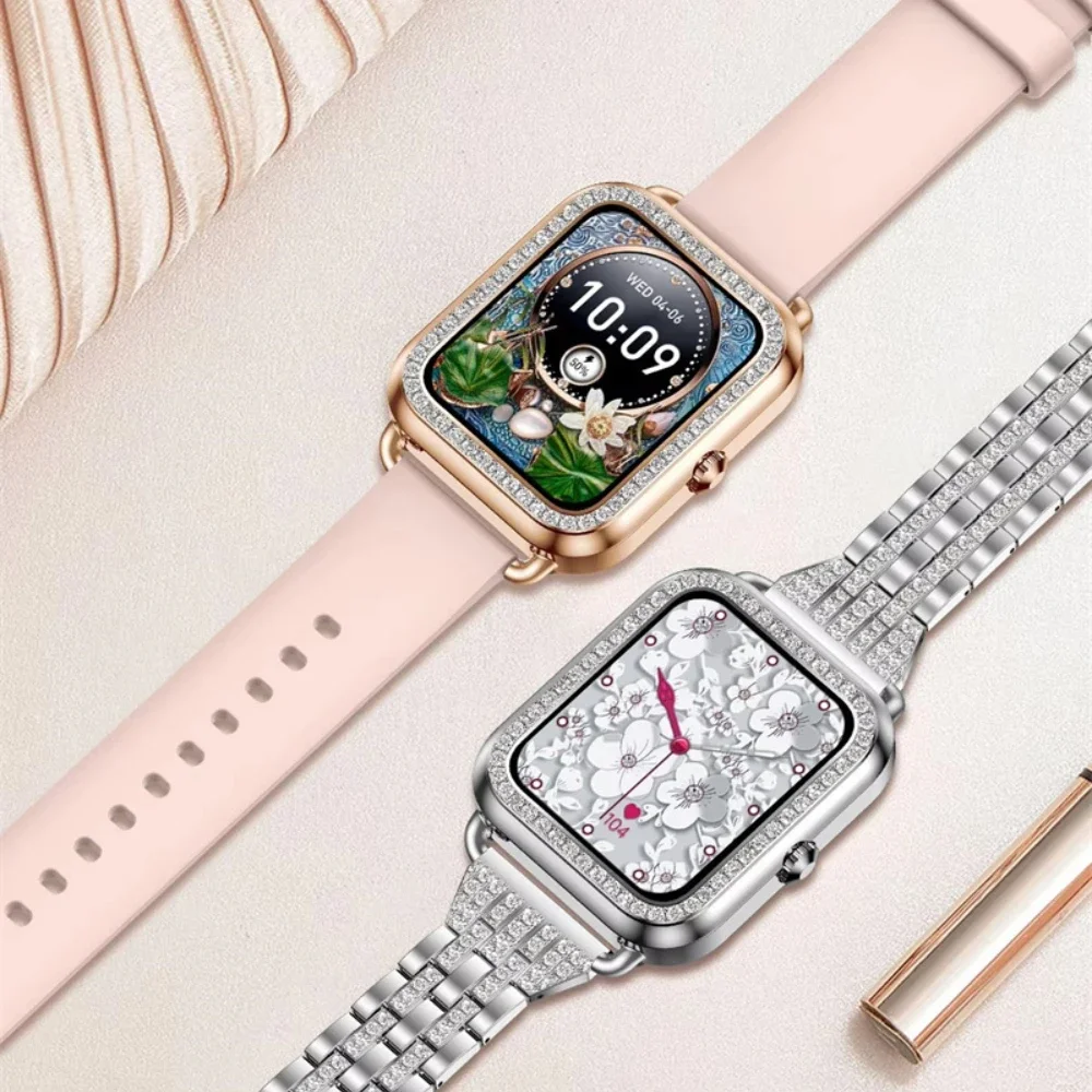 Reloj de pulsera Fitness Tracker de lujo para mujer, reloj inteligente con diamantes, reloj inteligente a la moda para mujer, Monitor de salud con llamadas Bluetooth