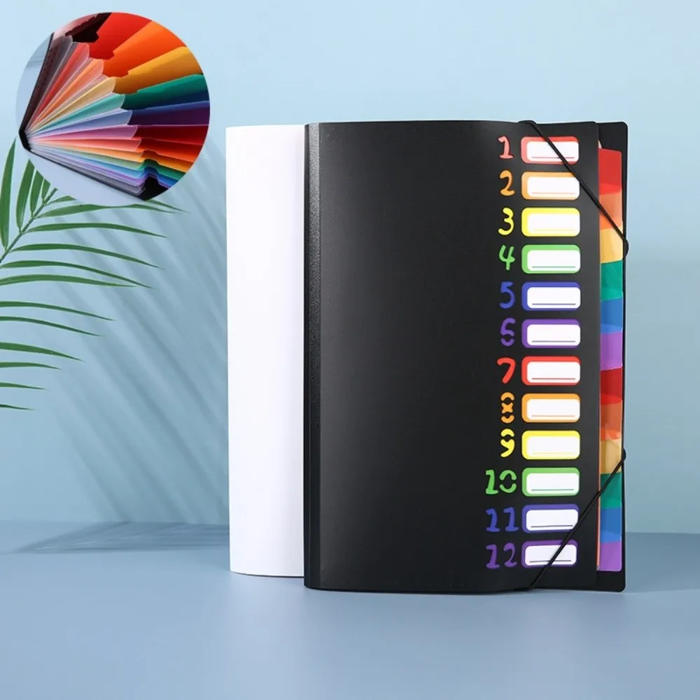 Multi-layer A4 Partition Folder with 12 Pockets Large-capacity Featuring 12 Colorful Labels Portable Documents Organizer