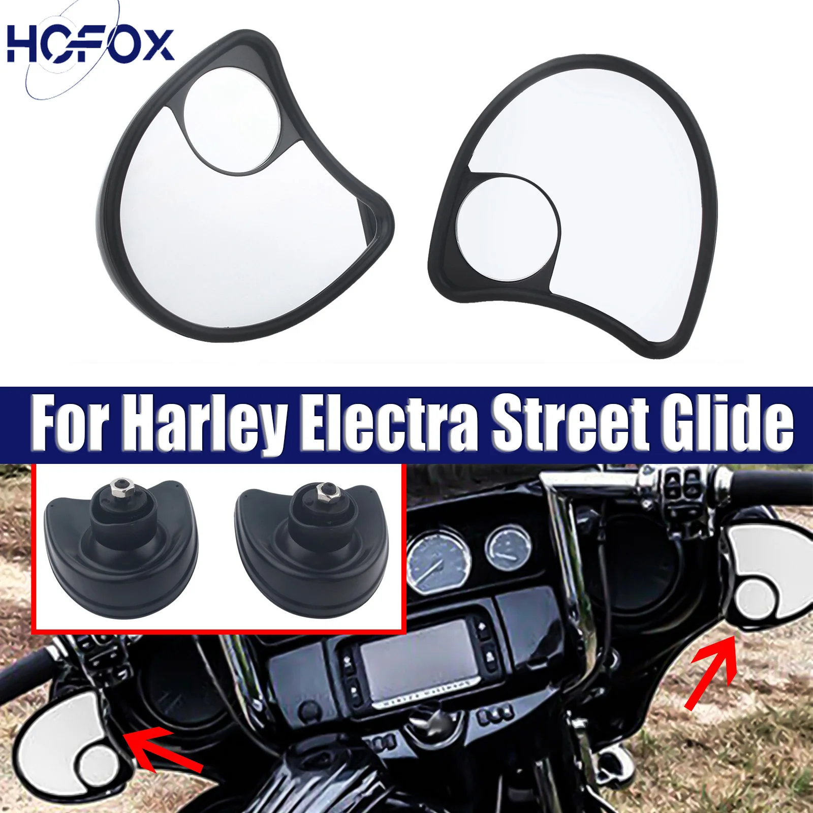 

For Harley Electra Street Glide 2pcs Motorcycle Rearview Side Mirror Fairing Mount Blind Spot