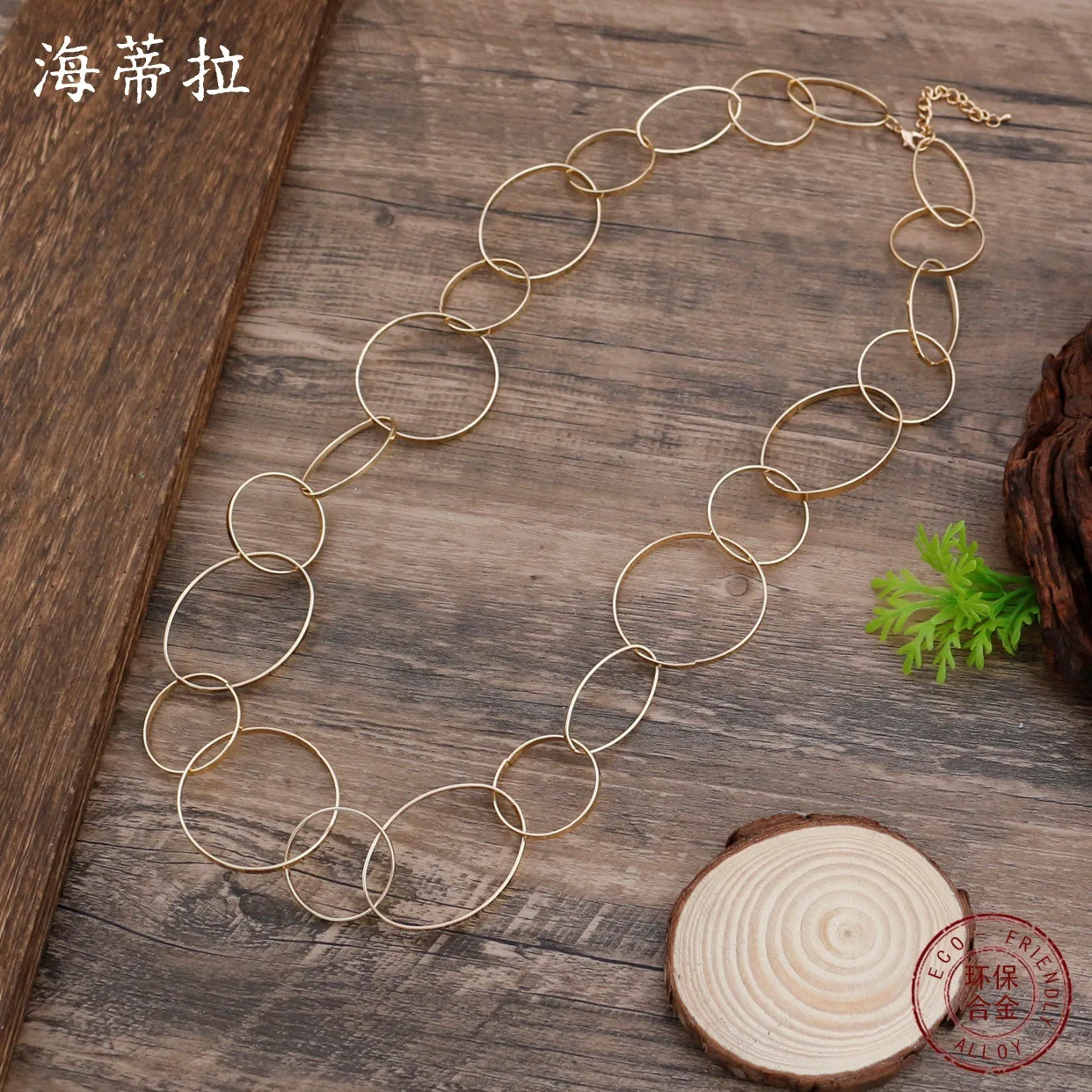 

DIY accessories gold hollow ring long necklace women's creative exaggerated hollow ring bohemian long necklace