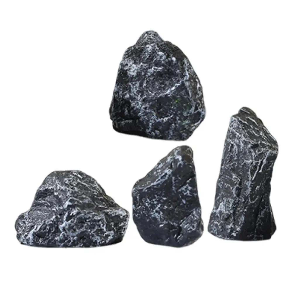 4 Pcs Simulated Rockery Ornaments Miniature Landscape Decoration Black Stone Artificial Bonsai Scenery Indoor Outdoor Gardening